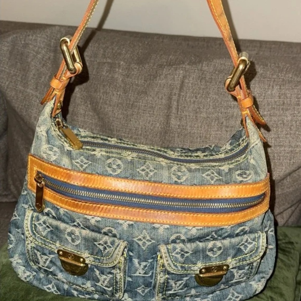 LV Denim and Tan Shoulder Bag